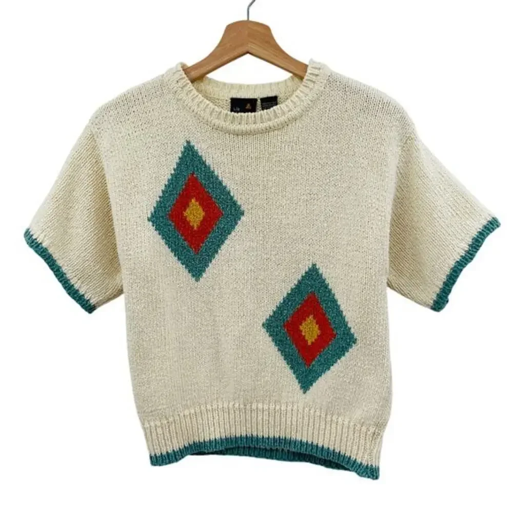 Vintage Liz Claiborne‎ knit geometric short sleeve sweater 80's